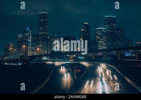 Stadtbild Foto des Houston Skyline bei Nacht, in Houston, Texas Stockfoto