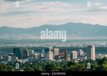 Blick auf die Skyline von Downtown Salt Lake City, Utah Stockfoto