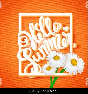 Hallo Sommer, handgezeichneten Schriftzug. Vector Illustration. Stock Vektor