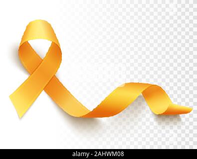 Realistische Gold Ribbon, Kindheit-Bewußtsein Symbol, über transparente Hintergrund isoliert, Vector Illustration Stock Vektor