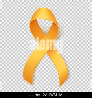 Realistische Gold Ribbon, Kindheit-Bewußtsein Symbol, über transparente Hintergrund isoliert, Vector Illustration Stock Vektor