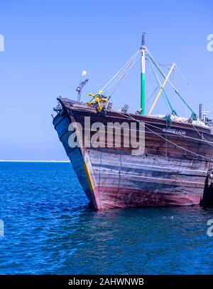 Dhow vertäut im Hafen Berbera, Somaliland Stockfoto