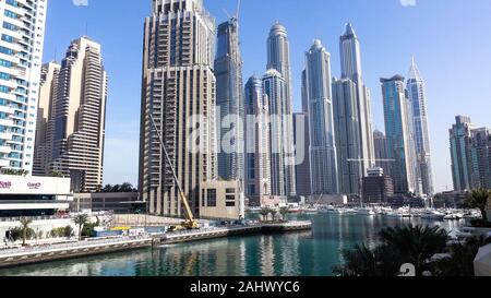 Tolle Aussicht auf die Skyline von Downtown Dubai, Dubai, Vereinigte Arabische Emirate. Stockfoto