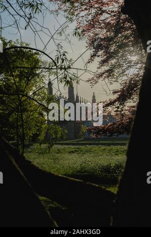 Eine Ansicht des Kings College der Universität Cambridge vom Rücken auf einem Frühling Morgen sonnig Stockfoto