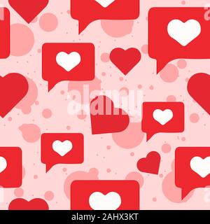 Romantische nahtlose Muster mit roten Herzen und rosa Hintergrund für den Valentinstag. Stock Vektor