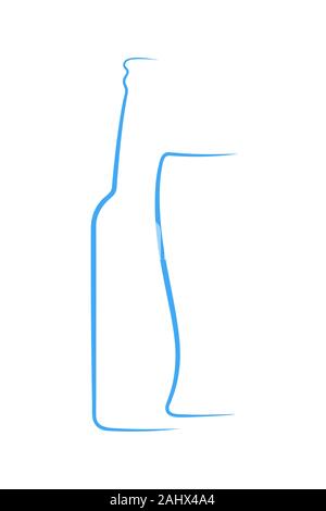Die Hälfte der Kontur eines Bier Flasche und Glas. Für die Gestaltung der Menüs, Logos, Symbole für verschiedene Getränke. Minimale Minimalismus. Stock Vektor