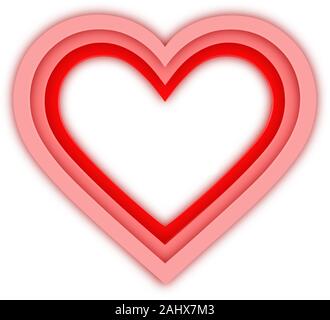 Valentinstag Rahmen in Herzform in papercut Stil auf weißem Hintergrund Stock Vektor