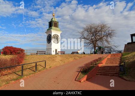Die Festung Petrovaradin in Novi Sad und dem Glockenturm Stockfoto