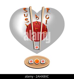 Sushi Rollen bar Logo mit japanischer Flagge. Vector Illustration. Stock Vektor