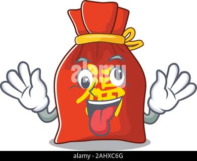 Maskottchen von Crazy Face chinesische Geld beutel Blättern Zeichentrickfigur Stil Stock Vektor