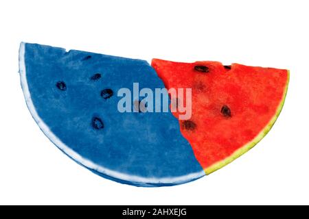 Blau Rot Wassermelone auf einem weißen Hintergrund. Stockfoto