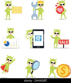 Satz von Zeichen alien Mensch im Raum passt. Stock Vektor