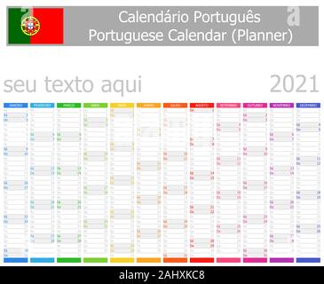2021 Portugiesische Planer Kalender vertikale Monate auf weißem Hintergrund Stock Vektor