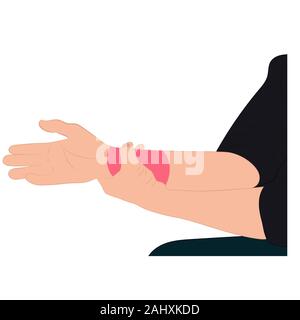 Schmerzen im Handgelenk, Mann ihr Handgelenk Schmerzen halten weil Ligament im Handgelenk, Vector Illustration Konzept Krankheit und Gesundheit Stock Vektor