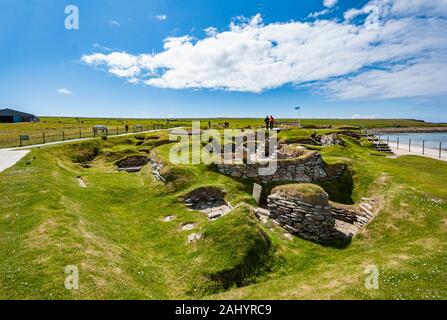 Die neolithischen Dorf von Skara Brae auf Orkney Festland Schottland mit zehn Steinzeit-Häuser aus ca. 12:00 Stockfoto