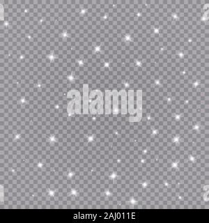 Der Staub wird weiße Funken und weiße Sterne leuchten mit speziellen Licht. Vektor funkelt auf einen transparenten Hintergrund. Weihnachten Licht Effekt. Schaumwein Stock Vektor