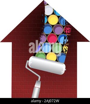 Farbrolle öffnet den Hintergrund der Backsteine Stockfoto