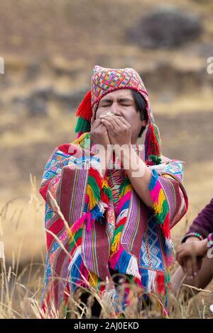 Schamanen in den Anden eine Zeremonie, Peru Stockfoto