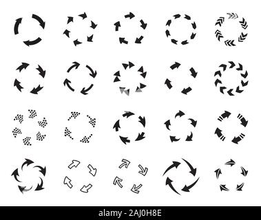 Aktualisieren Schwarzweiß Vector Icons einstellen Stock Vektor