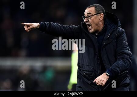 Genua, Italien. 18 Dezember, 2019: Maurizio Sarri, Cheftrainer des FC Juventus, Gesten während der Serie ein Fußballspiel zwischen UC Sampdoria und Juventus Turin. Credit: Nicolò Campo/Alamy leben Nachrichten Stockfoto