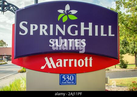 Frankenmuth, Michigan, USA - Oktober 9, 2018: Zeichen für die Springhill Suites der Marriott Hotelkette. Stockfoto