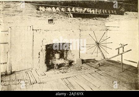 Die Geschichte von Abraham Lincoln: oder die Reise aus dem Log Cabin zum Weißen Haus. Berühmte Bettgestell. Das Bild oben zeigt die West Zimmer des Lincoln Log Cabin und dem Bettgestell, auf denen Abrpham Lincolns Vater und Mutter gestorben ist. In der linken unteren Ecke Abraham Lincoln schliefen auf einem Etagenbett. Stockfoto