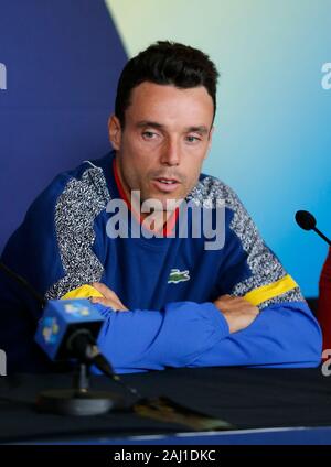 Perth, Australien. 2. Januar 2020; RAC Arena, Perth, Western Australia, Australien; ATP-Cup Team Pressekonferenzen, Spanien; Roberto Bautista Agut Spaniens an das Team Pressekonferenzen - Redaktionelle Verwendung Credit: Aktion Plus Sport Bilder/Alamy leben Nachrichten Stockfoto