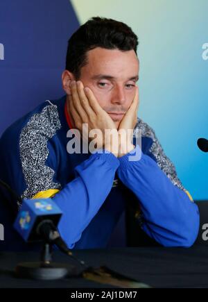 Perth, Australien. 2. Januar 2020; RAC Arena, Perth, Western Australia, Australien; ATP-Cup Team Pressekonferenzen, Spanien; Roberto Bautista Agut Spaniens an das Team Pressekonferenzen - Redaktionelle Verwendung Credit: Aktion Plus Sport Bilder/Alamy leben Nachrichten Stockfoto