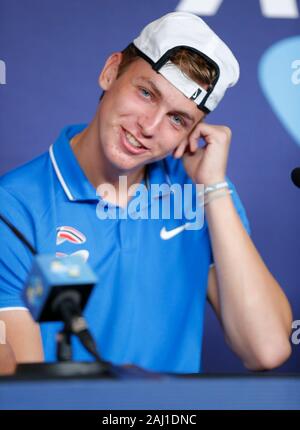 Perth, Australien. 2. Januar 2020; RAC Arena, Perth, Western Australia, Australien; ATP-Cup Team Pressekonferenzen, Spanien; Herman Hoeyeraal Norwegen spricht an der Mannschaften Pressekonferenz - Redaktionelle Verwendung Credit: Aktion Plus Sport Bilder/Alamy leben Nachrichten Stockfoto