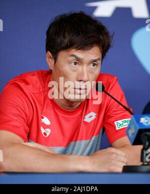 Perth, Australien. 2. Januar 2020; RAC Arena, Perth, Western Australia, Australien; ATP-Cup Team Pressekonferenzen, Japan; Toshihide Matsui von Japan spricht an der team Pressekonferenz - Redaktionelle Verwendung Credit: Aktion Plus Sport Bilder/Alamy leben Nachrichten Stockfoto