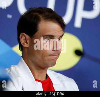 Perth, Australien. 2. Januar 2020; RAC Arena, Perth, Western Australia, Australien; ATP-Cup Team Pressekonferenzen, Spanien; Rafael Nadal aus Spanien an den Mannschaften Pressekonferenzen - Editorial Guthaben verwenden: Aktion Plus Sport Bilder/Alamy leben Nachrichten Stockfoto