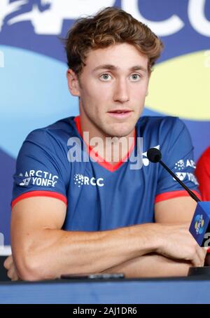 Perth, Australien. 2. Januar 2020; RAC Arena, Perth, Western Australia, Australien; ATP-Cup Team Pressekonferenzen, Spanien; Casper Ruud Norwegen spricht an der Mannschaften Pressekonferenz - Redaktionelle Verwendung Credit: Aktion Plus Sport Bilder/Alamy leben Nachrichten Stockfoto