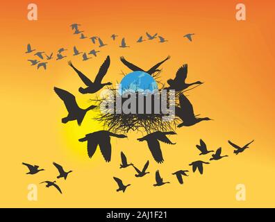 Planet Erde ist durch das Fliegen Wildgänse gespeichert Stock Vektor