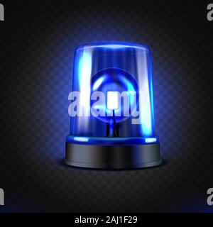 Realistische blaue LED Blinker. Blau leuchtet. Transparente Leuchtfeuer für Notfallsituationen Stock Vektor