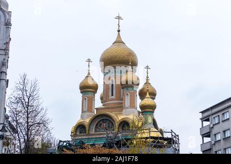 St. Nikolaus Russische Kirche, Russisch-orthodoxe Kirche im Zentrum von Bukarest, Rumänien gelegen, direkt an der Universität entfernt. Michail Nikolaevich Giers ini Stockfoto