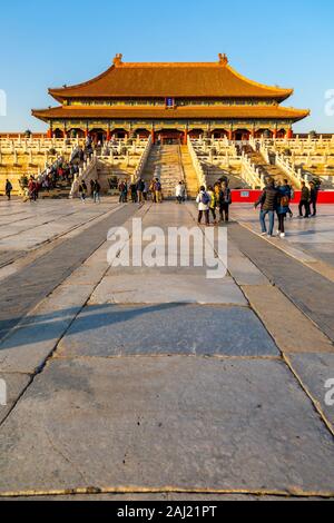 Blick in die Verbotene Stadt bei Sonnenuntergang, UNESCO, Xicheng, Peking, Volksrepublik China, Asien Stockfoto