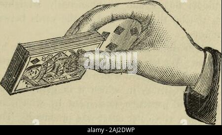 Modern Magic: Eine praktische Abhandlung über die Kunst der Zauberei. .Se über Sie. Sie müssen nicht thecard mindabout Biegen, die sich gegen die von der Hand theinside liecurled wird. Abb. 15, können Sie entweder die Hand fahrlässig an ihre Seite, oder besser noch, die thepack zwischen die Finger und Daumen der gleichen Hand (siehe Abb. 15) und bieten Sie es gemischt. Dies gibt Ihnen die Möglichkeit, die oft sehr wertvolle, zu sehen, was die Karte in der Frage ist. Wenn itbecomes notwendig, die Karte auf der Packung zurückzukehren, die bloße Bewegung oftaking das Pack in der rechten Hand, ob von der linken orfrom der Stockfoto