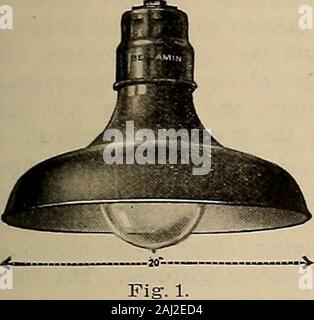 Zeitschrift für Strom, Strom und Gas. Neue Armaturen für die neuen Lampen. Eine Reihe von neuen Armaturen für die Verwendung mit dem TypeC Mazda Lampe angepasst auf dem Markt von theBenjamin Electric Manufacturing Company von Chicago platziert wurden, werden hiermit andthese dargestellt. Abb. 1 zeigt ein Formular mit flachen Schüssel Reflektor andsurmounting Haube aus emailliertem Stahl. Abb. 2 Zeigt anenclosed Form mit 12 x 8-in. Alabaster Globus. Für outdoorservice ein Kupfer Halter und Haube in Schwarz, oxidiert. Stockfoto