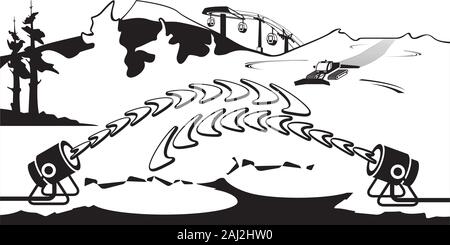 Schnee Generatoren arbeiten auf Skipiste - Vector Illustration Stock Vektor