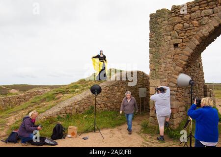 Fotografie Kurs, Workshop, bei Jersey Grosnez Castle und auf den Klippen Stockfoto