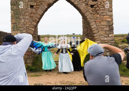 Fotografie Kurs, Workshop, bei Jersey Grosnez Castle und auf den Klippen Stockfoto