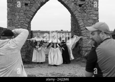 Fotografie Kurs, Workshop, bei Jersey Grosnez Castle und auf den Klippen Stockfoto