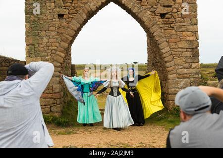 Fotografie Kurs, Workshop, bei Jersey Grosnez Castle und auf den Klippen Stockfoto