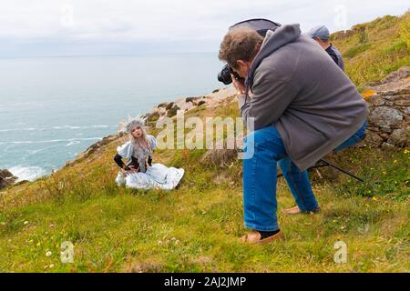 Fotografie Kurs, Workshop, bei Jersey Grosnez Castle und auf den Klippen Stockfoto