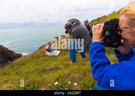 Fotografie Kurs, Workshop, bei Jersey Grosnez Castle und auf den Klippen Stockfoto