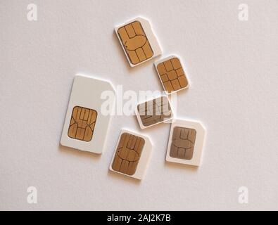 Mini, Mikro und Nano sims für Mobiltelefon Stockfoto