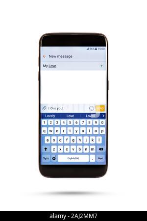 Nachricht auf dem Mobiltelefon. Liebe Konzept. Stockfoto