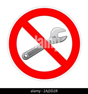 Keinen Schraubenschlüssel Instandsetzung verboten Schild, rotes Verbotssymbol Stockfoto