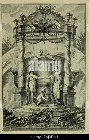 Fragonard, Moreau le Jeune und Französischen Graveure, etchers und Illustratoren der späteren XVIII Jahrhundert. XLVI. CHARLES EISEN. Die Verlobung. Graviert BYJOSEPH DE LONGUEIL. Abbildung C. J. DORAT, LES BAISERS, Den Haag, 1770 Die ursprüngliche Zeichnung ist in der Sammlung der Baronne James deRothschild, Paris. XLVII. CHARLES EISEN. LE JOUR. Graviert VON JEAN BAP - TISTE PATAS Stockfoto