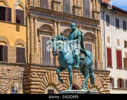 Reiterstatue von Cosimo i. im Signoria Platz von Florenz, Italien Stockfoto